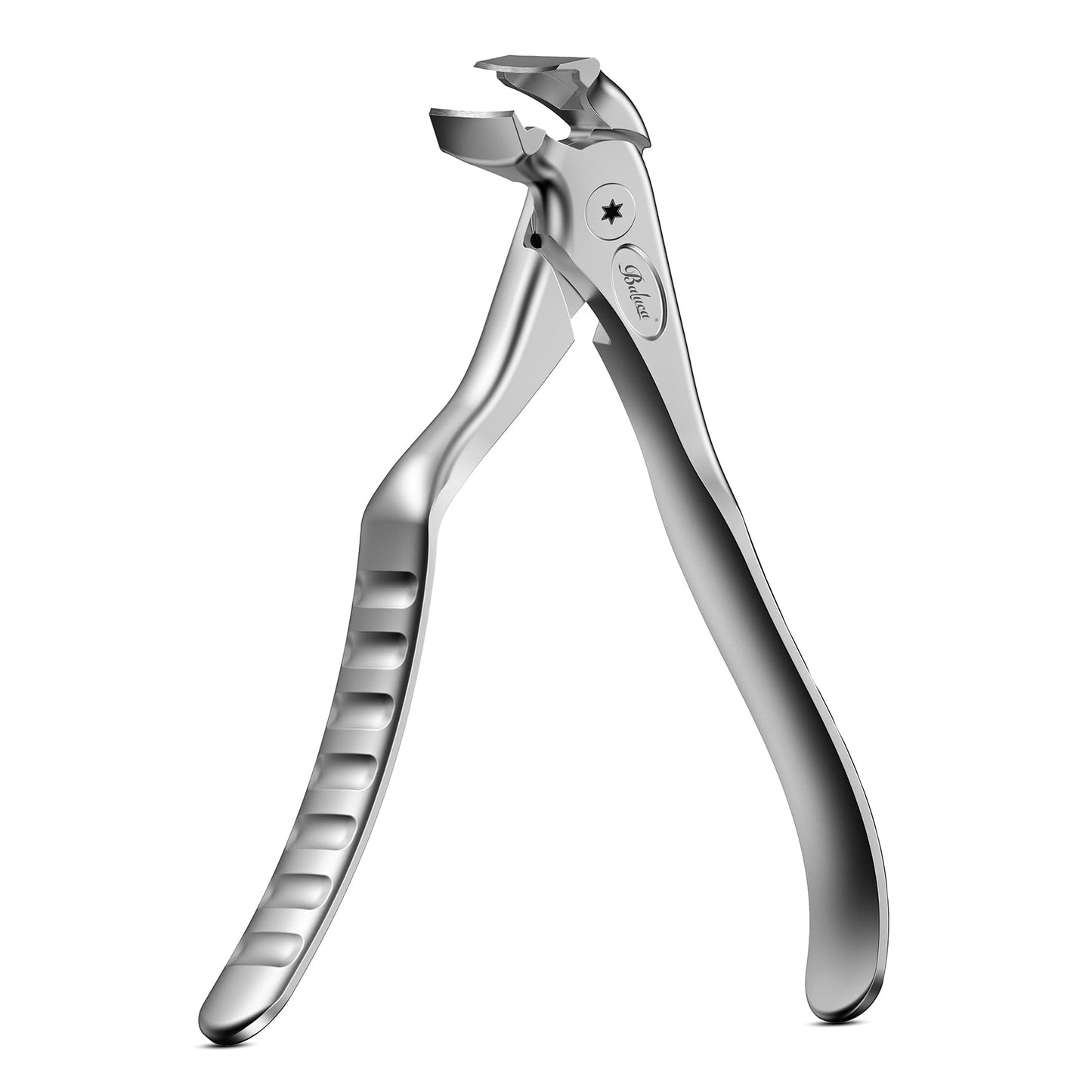 BALUCA Ergonomic Nail Clipper for Seniors - Toenail Clipper for Thick Toenails and Fingernails, Long Handle Nail Clippers with Catcher (Silver, Long Handle)