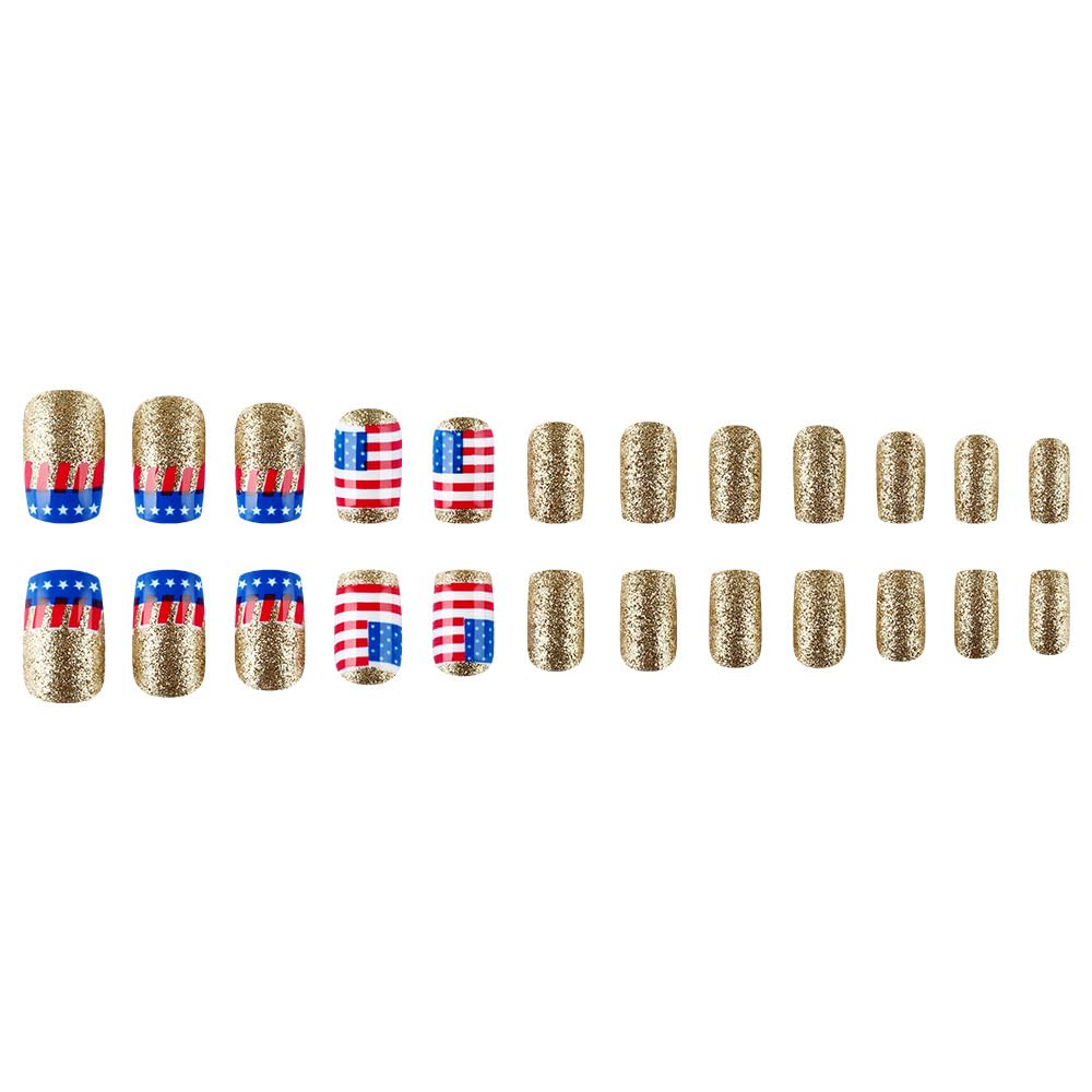 plalely Press on Nails Short Square,Handmade Acrylic Fake Nail with Designs，Short Press on Nails for Women 24pcs
