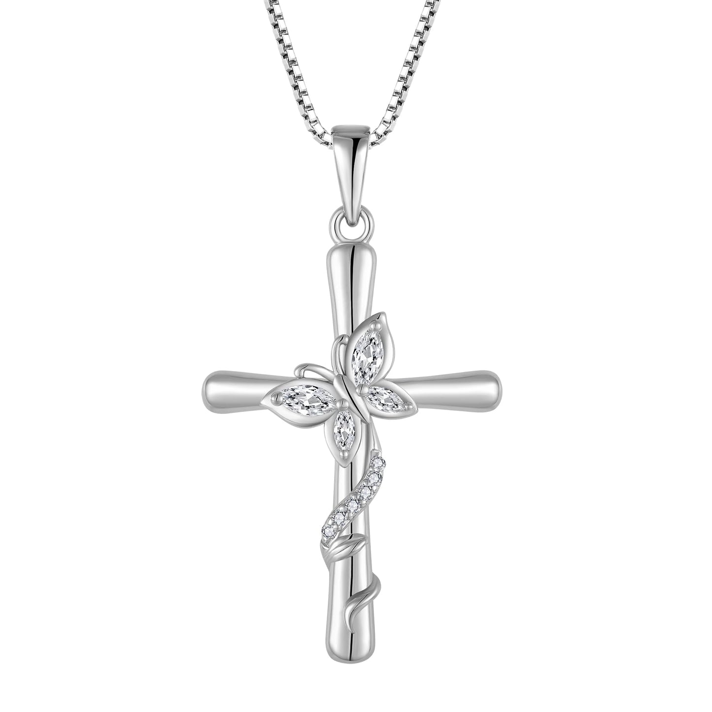 Blaniy Cross Necklace for Women 925 Sterling Silver Butterfly Necklace April Birthstone Pendant Necklaces with Cubic Zirconia Jewelry Gifts for Women