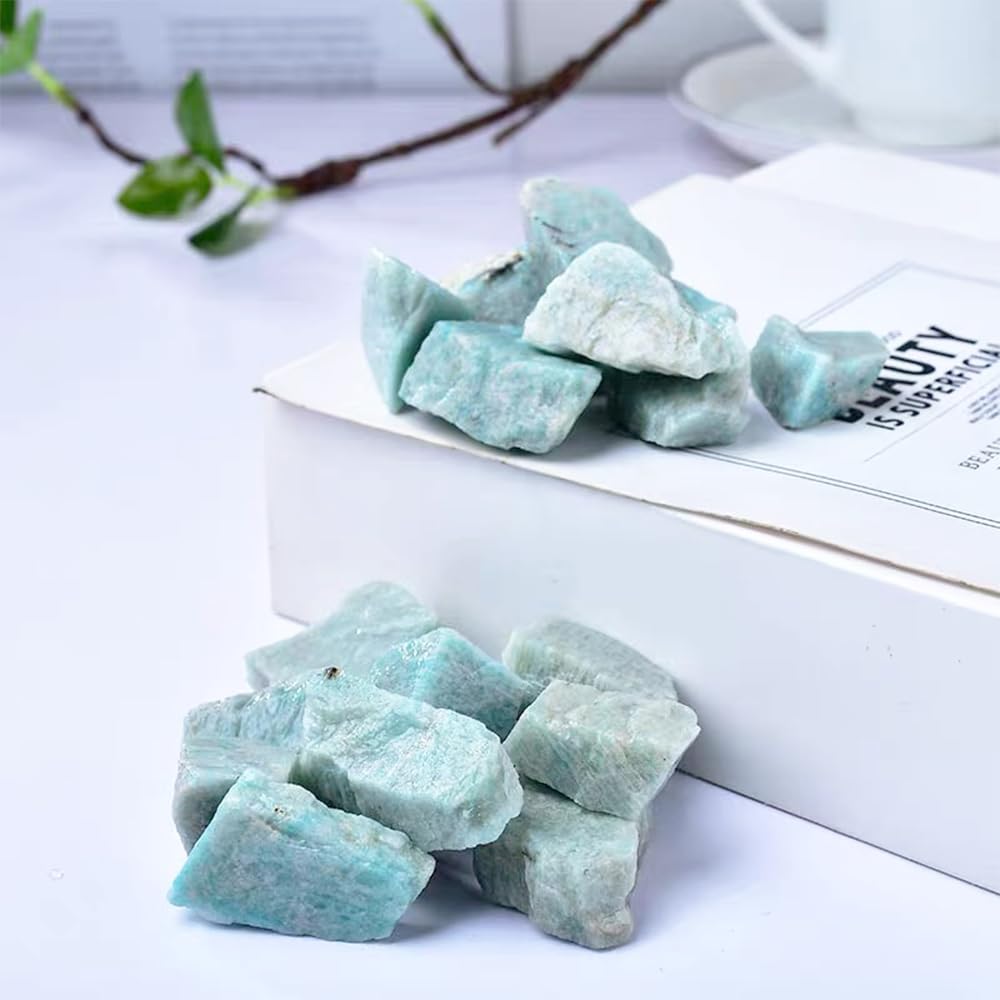 2PCS Natural Raw Stone Healing Crystals Bulk Healing Gemstones for Reiki Tumbling Fountain Rocks Meditation Garden Home Decor (Amazonite)