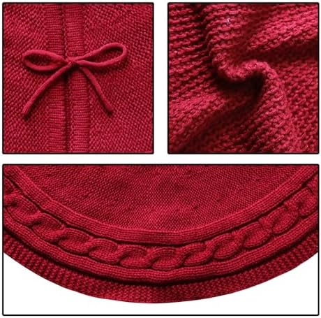 Christmas Tree Skirt 36 Inches: Braided Cable Knit Round Wine Red Tree Skirt, Thick Rustic Christmas Tree Decorations Neutral Christmas Decor Christmas Tree Skirts for Xmas Home Party Supplies