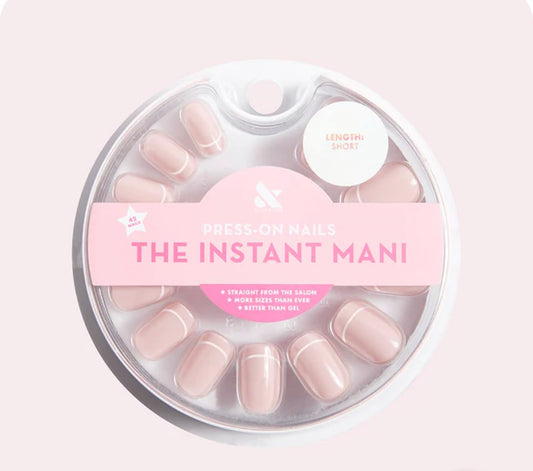Olive & June Instant Mani Press On Nails (Glue) | Short | Squoval 42 Fake Nails, 21 Sizes Non-Toxic, Long-Lasting Recycled Materials Realistic Look | Outlined French