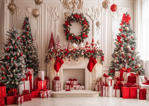 8x6ft Christmas Fireplace BackdropsChristmas Decor Photo Prop Holiday Family Party Birthday Baby Shower Decoration Photo Booth Props D785 - size: 8x6ft
