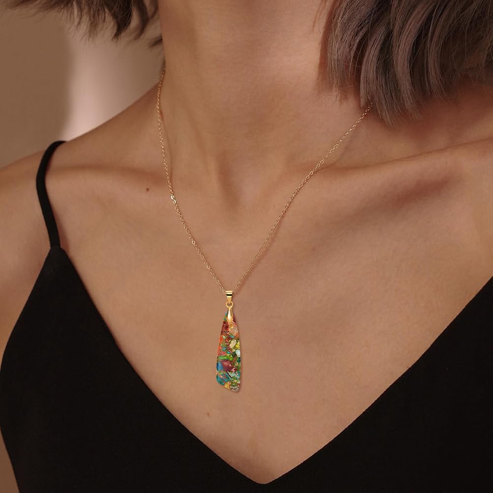 Wovanoo Nature Stone Necklaces for Women Boho Gemstone Pendant Necklace 18K Gold Chain Necklaces Colorful Gold