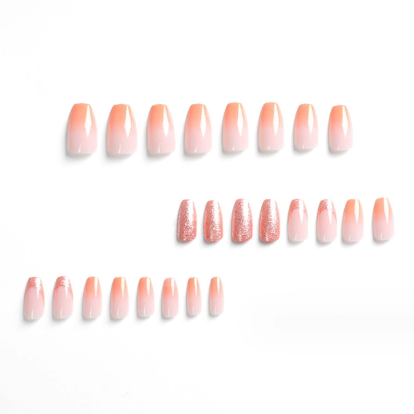 YoYoee Medium Coffin Press on Nails French Cute Gradient False Nails Acrylic Bling Fake Nails Reusable Nails Tips for Women and Girls 24PCS