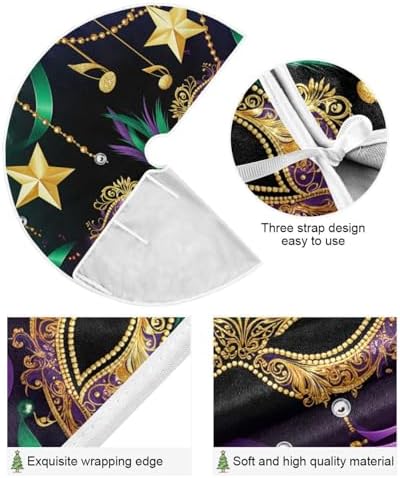 Dussdil Mardi Gras Carnival Mask Christmas Tree Skirt 48 Inches Stars Beads Xmas Tree Skirts Stand Mat Decorations for Holiday Home Office Party Indoor Outdoor Ornaments