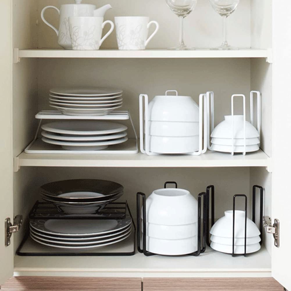 MINGFANITY Dinnerware Bowl Plate Holder Fit for 6.5 Inches Diameters Bowl, Metal Bowl Storage Dying Display Rack for Kitchen Drawer, Countertop, Cabinet, Shelf, Cupboard (Black, Small 4PCS)