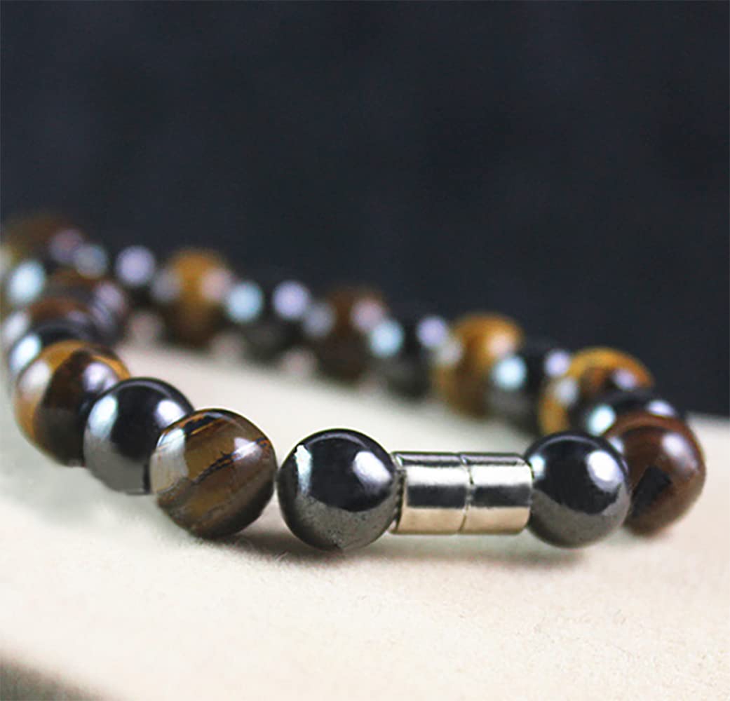 Premium Tiger Eye Beads Hematite Magnetic Therapy Necklace for Men and Women, Healing Crystal Stone Jewelry 20”Length