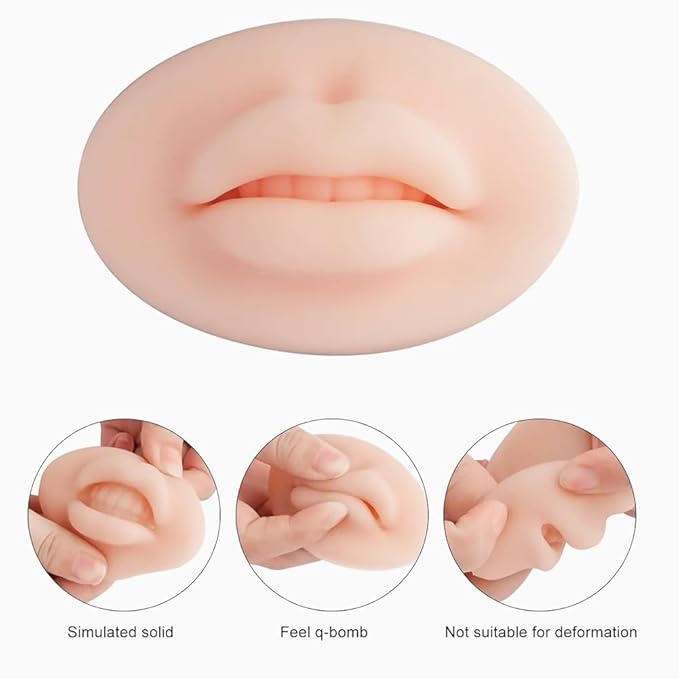 Dioche Fake Lips, 10PCS 3D Practice Silicone Lips Practice Lips Open Mouth Silicone 3D Fake Lips for Semi Permanent Training (Light Skin Colour)