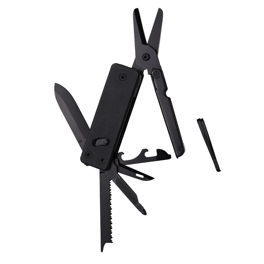 Roxon KS2E Noir Elite D2 Blade 13 in 1 Mini Multi Tool function pocket knife with big scissor, G10 handle and Pocket clip, good for Camping/Backpacking/Emergencies/EDC Multitool (D2 Steel Blade)