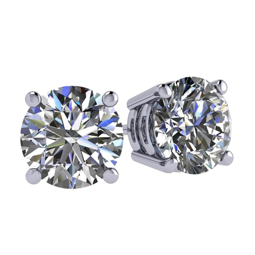Central Diamond Center Round Simulated Diamond Stud Earrings Hypoallergenic Metal & Sterling Silver CZ - 9.00mm (6.00cttw) Platinum