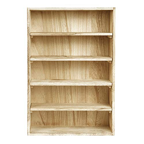 Ikee Design Wooden Wall-Mounted Display Shelves Rack for Collectibles-Figures,Shot Glasses, Spice Can,Cosmetics or Perfume-5 Adjustable Height Shelves,Space-Saving,Oak Color - color: Oak Color, 5 Shelves