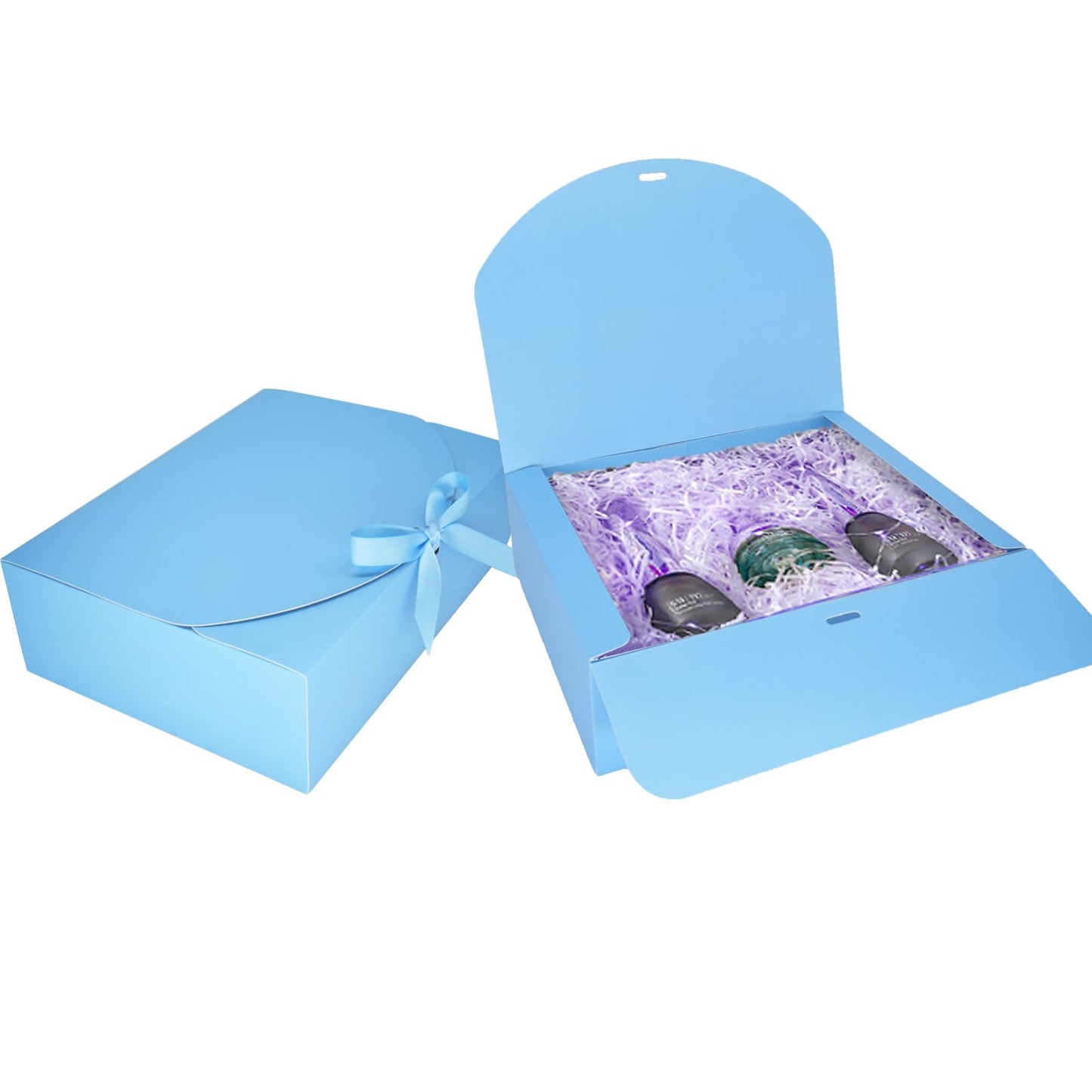 BoShahai 10 PCS Gift Boxes with Lids, 10.6x7.8x3.1 Inch Kraft Paper Gift Box, Blue with Ribbon, Bridesmaid Proposal Box for Wedding, Packaging, Present, Birthday, Cupcake,Groomsmen Proposal