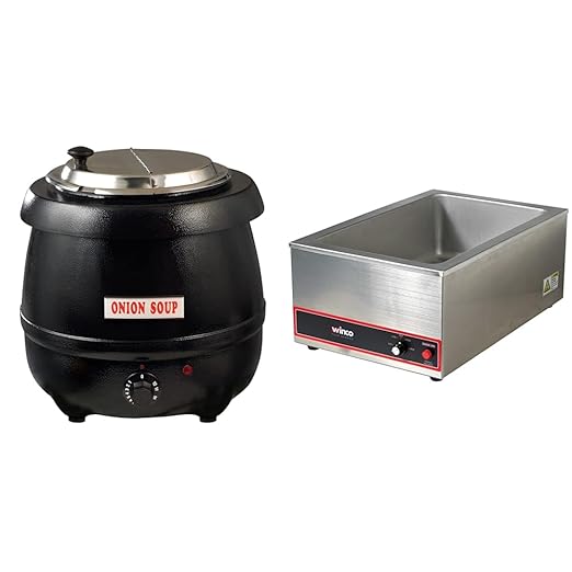 Winco Electric Soup Warmer, 10.5-Quart,Black & FW-S500 Commercial Portable Steam Table Food Warmer 120V 1200W,Stainless Steel,Large