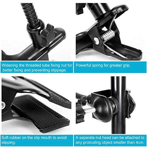 Photo Studio Light Stand Background Holder U+C-Type Heavy Duty Clamp Clip with Flexible Long Arms Gooseneck,Reflector Camera Mounting Devices Accessories
