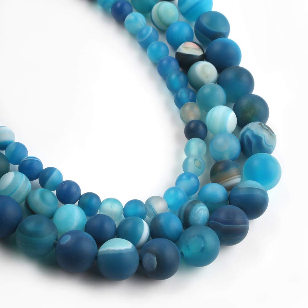 Song Xi Blue Frosted Striped Agate Beads 6mm Natural Stone Beads for Jewelry Making Gemstone Beads