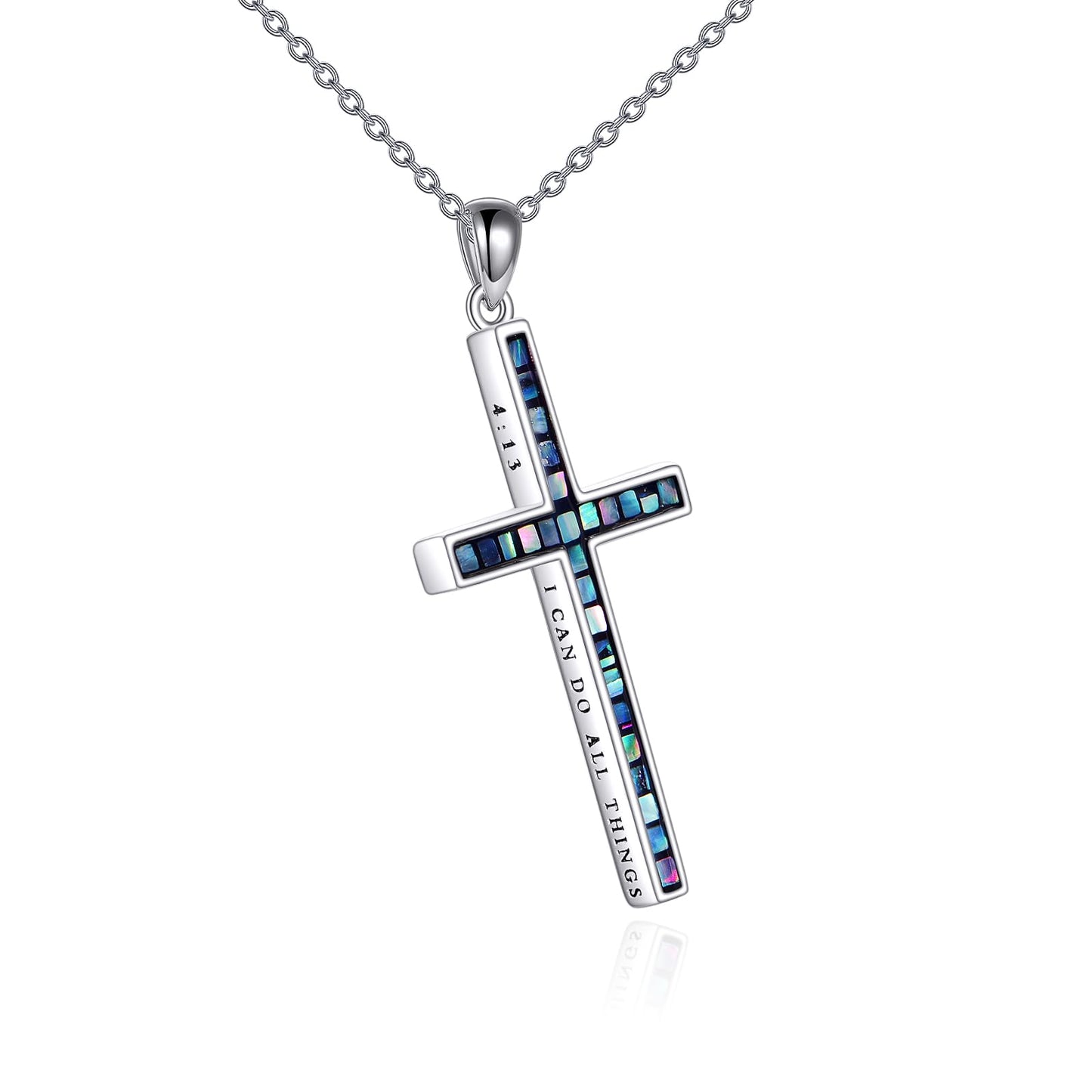YFN I Can Do All Things Cross Necklace Sterling Silver Abalone Shell Cross Pendant Thin Cross Jewelry Gifts for Women Men
