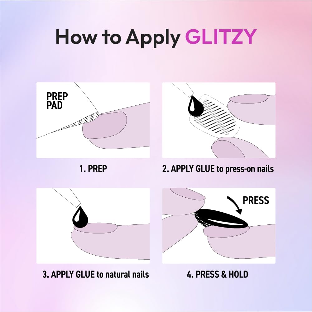 Glitzy 3D Handmade Press On Nail Kit, Rhinestone Strawberry French Tip Long Almond False Nail, Reusable & Lasts Up To 2 Weeks, Seamless Snug Fit Technology, Includes Glue, File & 28Pcs Manicure Set