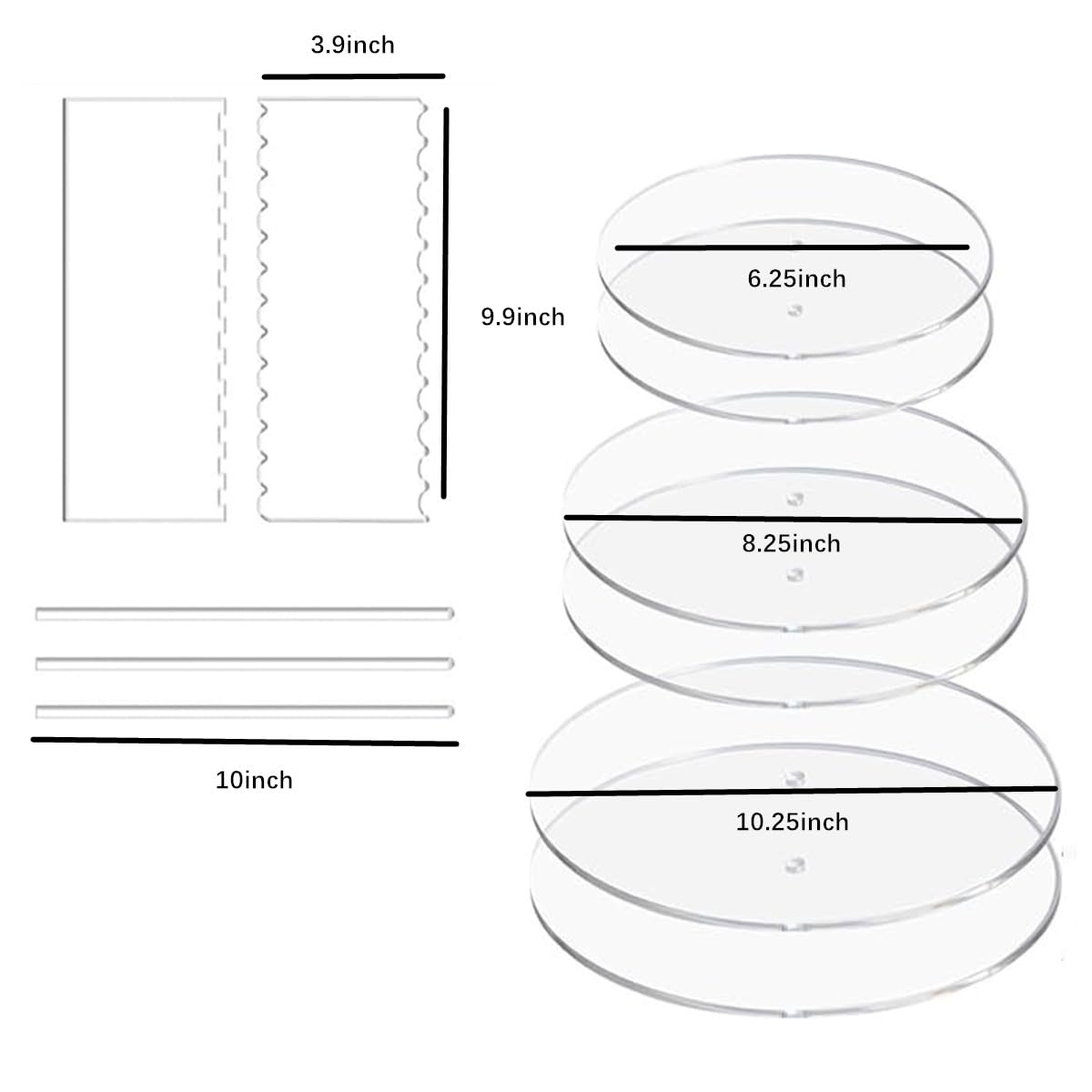 RUITASA Acrylic Cake Discs Set, Cake Scraper Smoother,Icing Smoother for Cake Decorating with 6 Acrylic Discs, 2 Icing Scraper and 3 Center Dowel for 3 Tier Cake Making, Serving Bake Goods