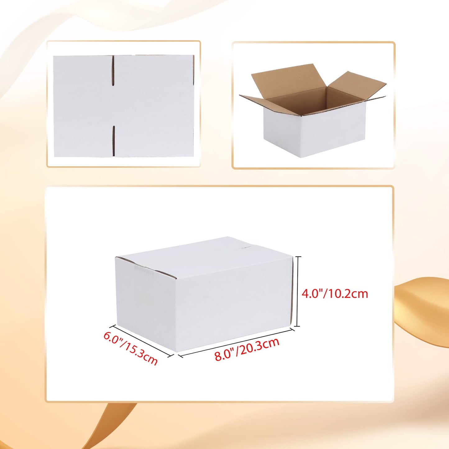 Calenzana 8x6x4 Shipping Boxes Set of 40, White Corrugated Cardboard Box for Mailing Packing Gifts Small Business