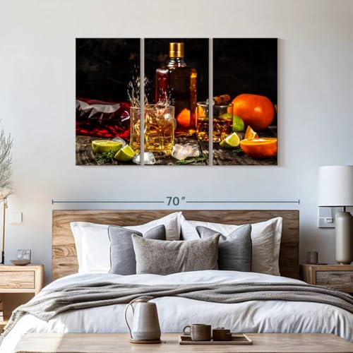 ElephantStock - Citrus Whiskey And Cigar Wall Art - Horizontal Multi Panel Canvas - 3 Piece Living Room Wall Decor - Photography Food And Drink Multi Piece Wall Art - Brown And Gray Decor - 57" x 36" - size: 57"L x 36"W