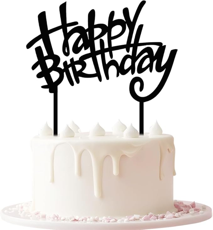 Black Acrylic Happy Birthday Cake Topper