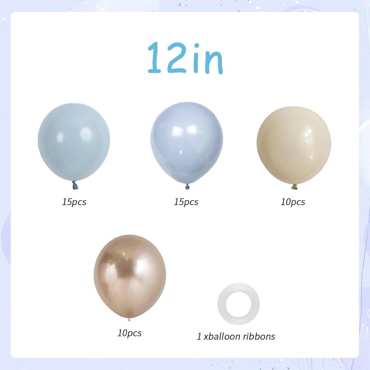 50pcs Dusty Blue Balloon Set, 12-Inch Baby Slate Blue, Sand White & Champagne Gold Confetti Balloons, Elegant Decor for Baby Showers, Weddings, Graduations & Boys' Birthdays