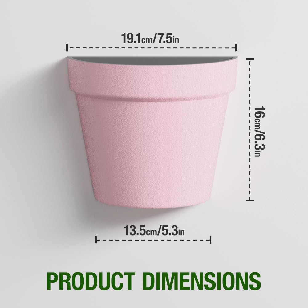 Asnext 2 Pack Plastic Wall Planter for Indoor Plants, 7.5 Inch Hanging Wall Planter Pots, Wall Mounted Succulent Planters (Pink)