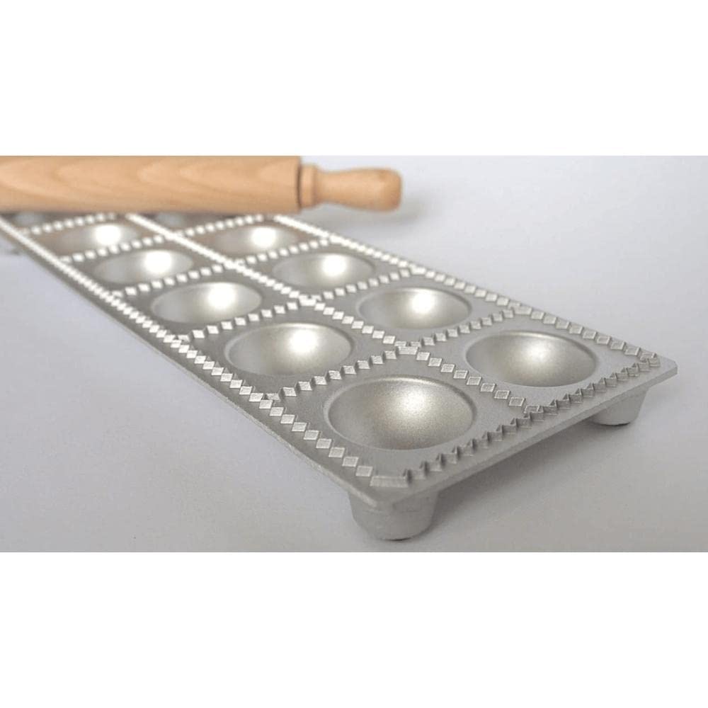 12-Hole Aluminum Round Ravioli Maker with Rolling Pin