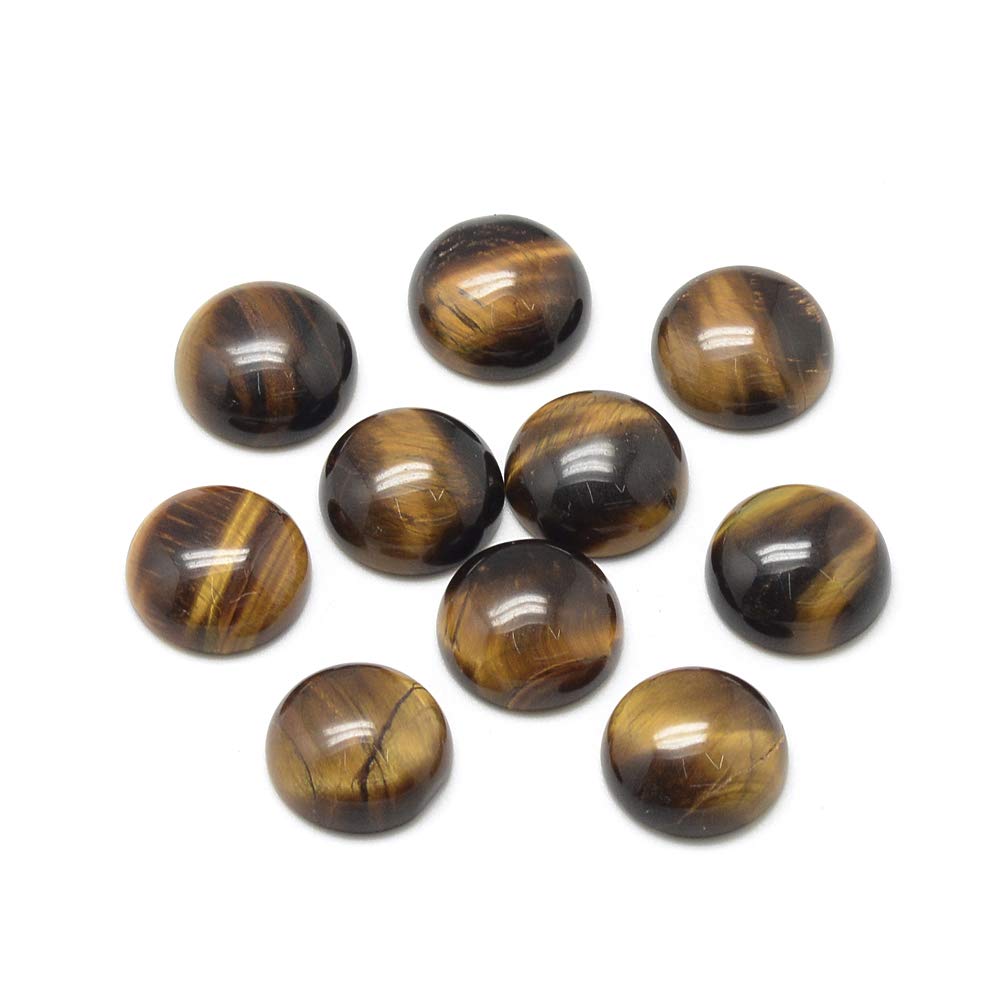 Fashewelry 50Pcs Natural Tiger Eye Cabochon Stone Half Round Beads 6mm Tiny Flat Back Gemstone Chakra Healing Crystal Cover Cabs for Jewelry Making