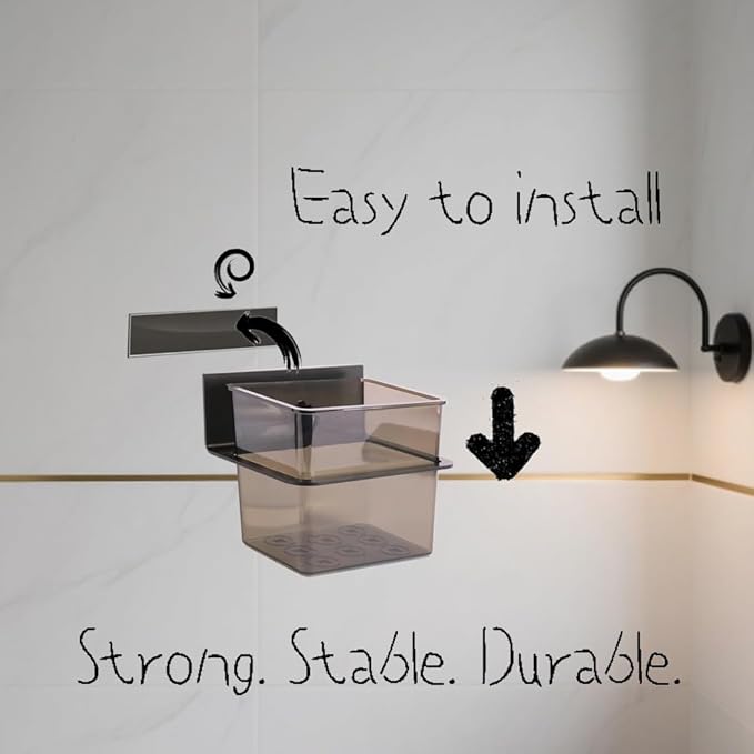 3 Pack Modern Black Metal Clear Plastic Toothbrush Holders,Toothpaste Holder Set - Kids & Adults with Wall-Mounted Metal Bathroom Organizer Set for Bathroom