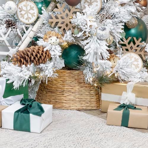 AuldHome Design Woven Hyacinth Christmas Tree Collar (Natural, 29-Inch), Natural Fiber Rustic Farmhouse Basket Weave Large Tree Skirt