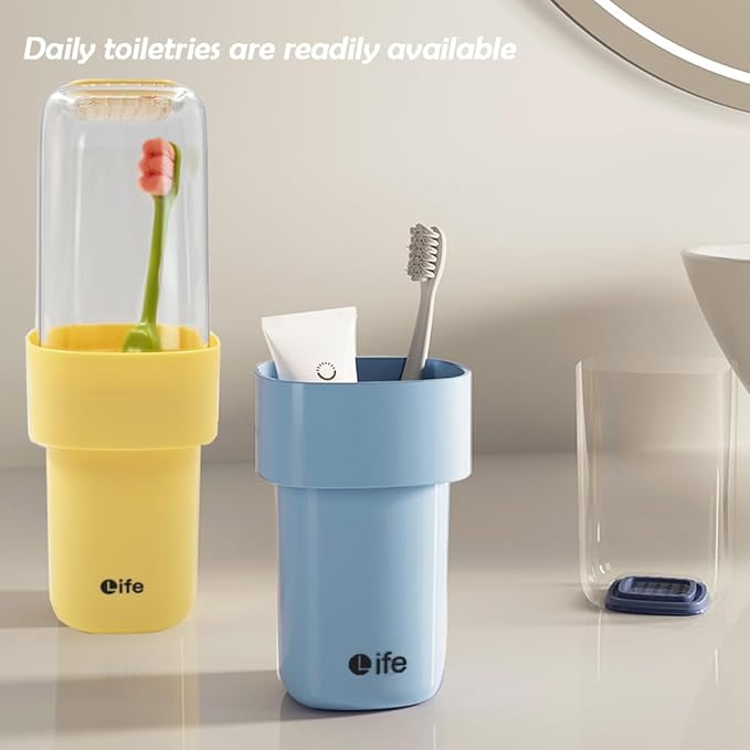 Travel Toothbrush Holder, Covered Toothbrush Cup Holders, Toothbrush and Toothpaste Travel Case, Toothbrush Storage Organizer Container for Traveling Bathroom(Blue)