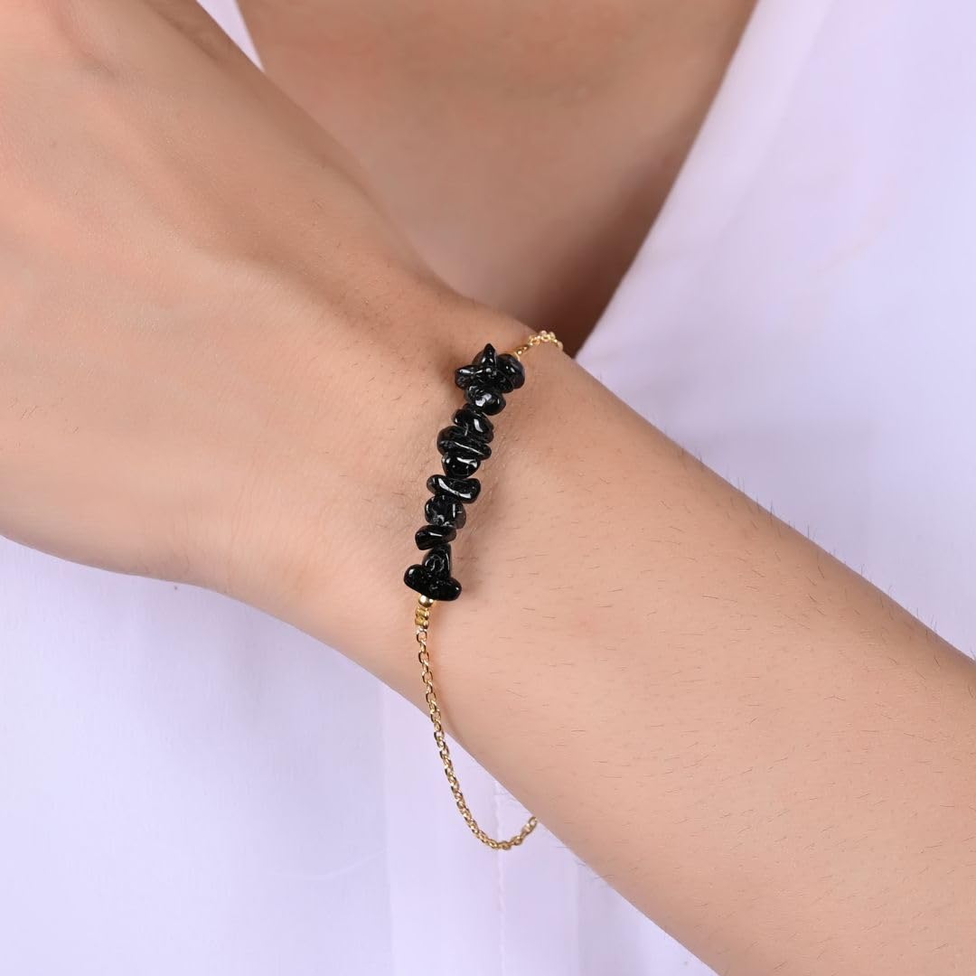 Gempires Moonstone Bracelet for Women, Crystal Bracelet, June Birthstone Gemstone Jewelry, Gold Plated Adjustable Bracelet (7” + 1” Extender), Dainty Stackable Bracelet Gift for Her