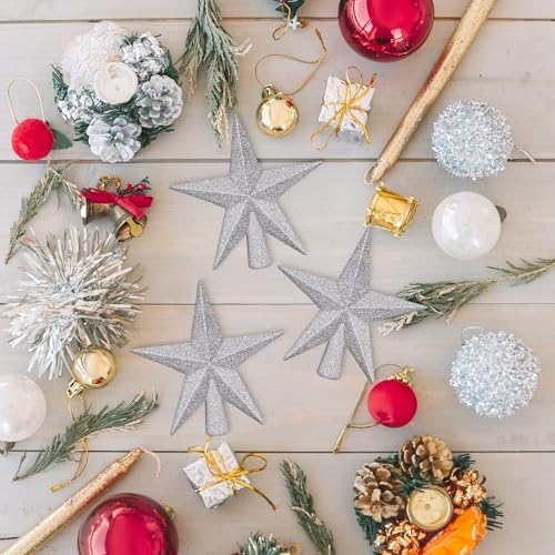 1PCS Tree Topper, 4" Silver Star Christmas Tree Topper Xmas Tree Decoration