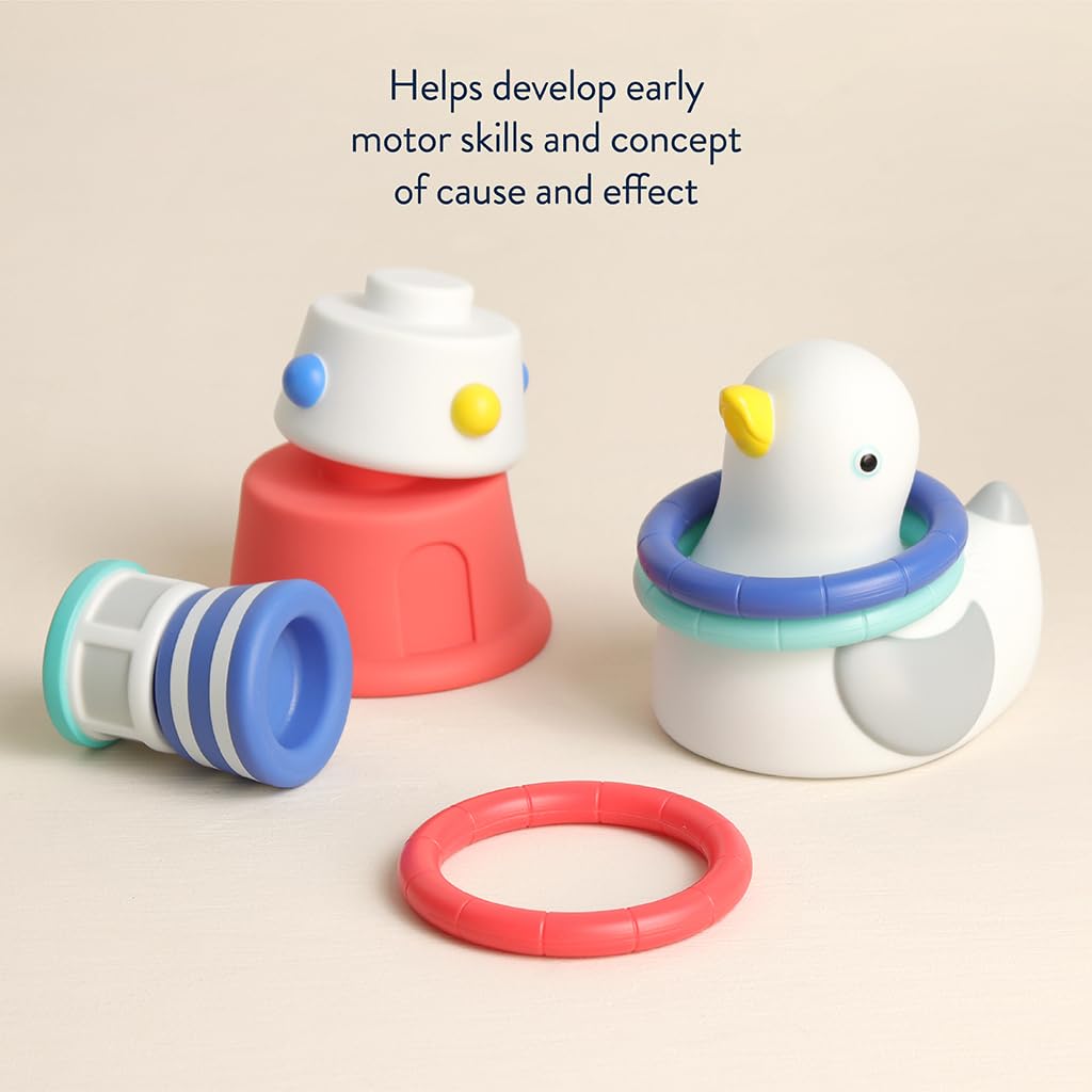 Itzy Ritzy Bathtime Gift Set – 12-Piece Baby Bath Toys for Infants & Toddlers – Stacking Lighthouse, Ring Toss, Scoop, Squirters & Sailboat – Develops Motor Skills & Teaches Cause & Effect (Nautical)