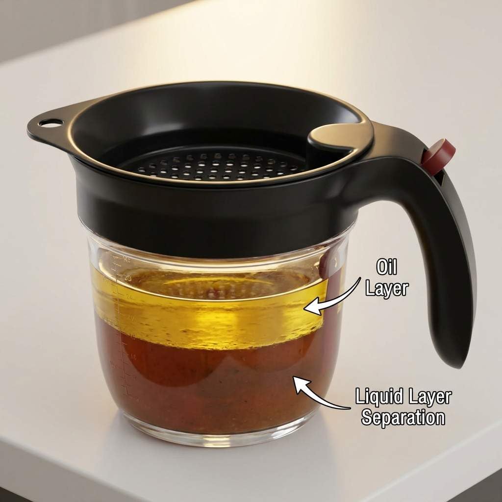 QWORK Fat Separator, 4 Cups / 1000 ml Grease Separator with Bottom Release - Soup Oil Separator Measuring Cup for Cooking