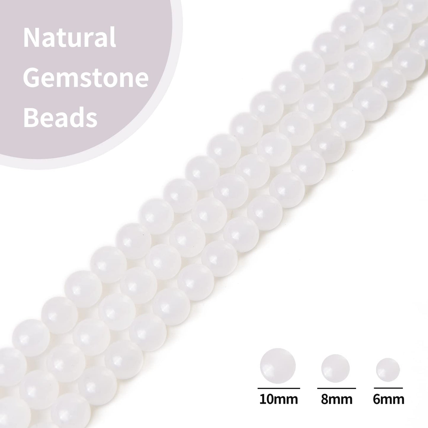 35pcs 10mm Natural White Jade Beads Gemstone Beads Round Loose Beads for Jewelry Making