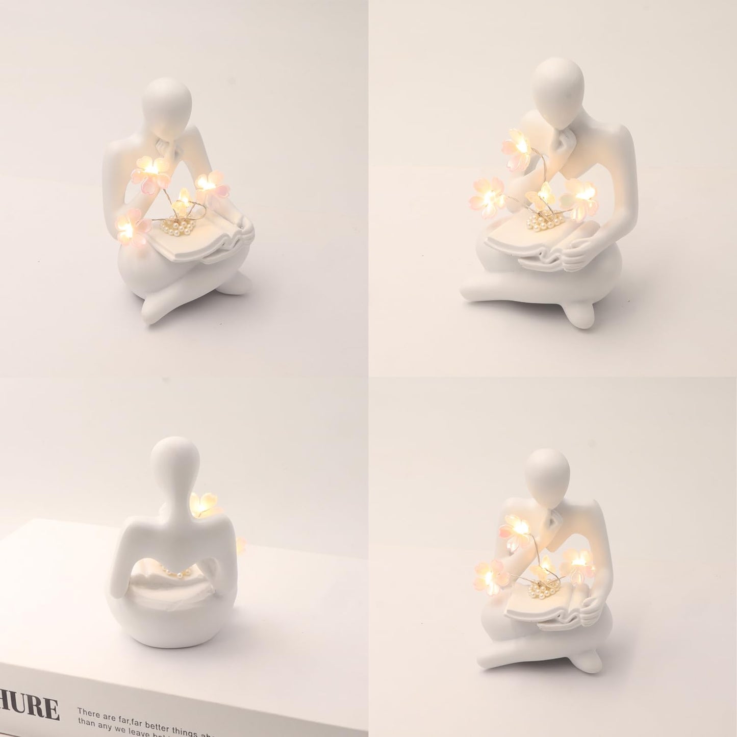 Sewinde Bookshelf Decor Thinker Statue, Battery Powered Night Light, Modern Abstract Reading Figurines Home Decoration, Living Room Office Shelf Table Desk Decor, Aesthetic Gift