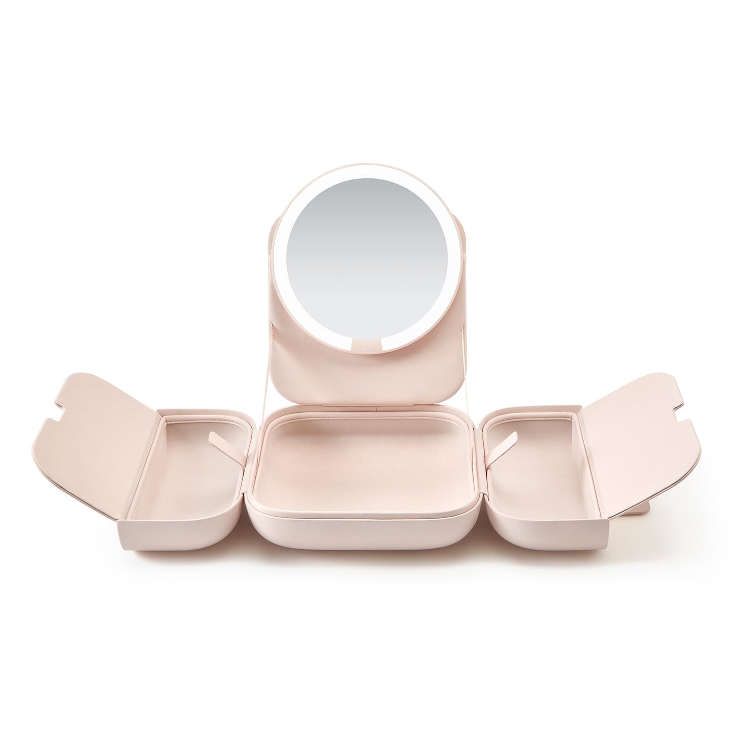 AMIRO M2 Cude Travel Makeup Bag with 5 Level Brightness & 3 Color LED Mirror, Portable Makeup Artist Organizer, Pink
