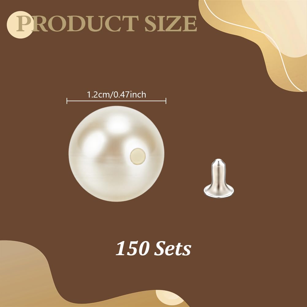 AHANDMAKER 150 Sets 12mm Pearl Buttons, No Sew White Imitation Pearl Buttons Reusable and Removable Embellishments Button for Coats Shirts Wedding Dresses Clothes Bags Decoration DIY Crafts
