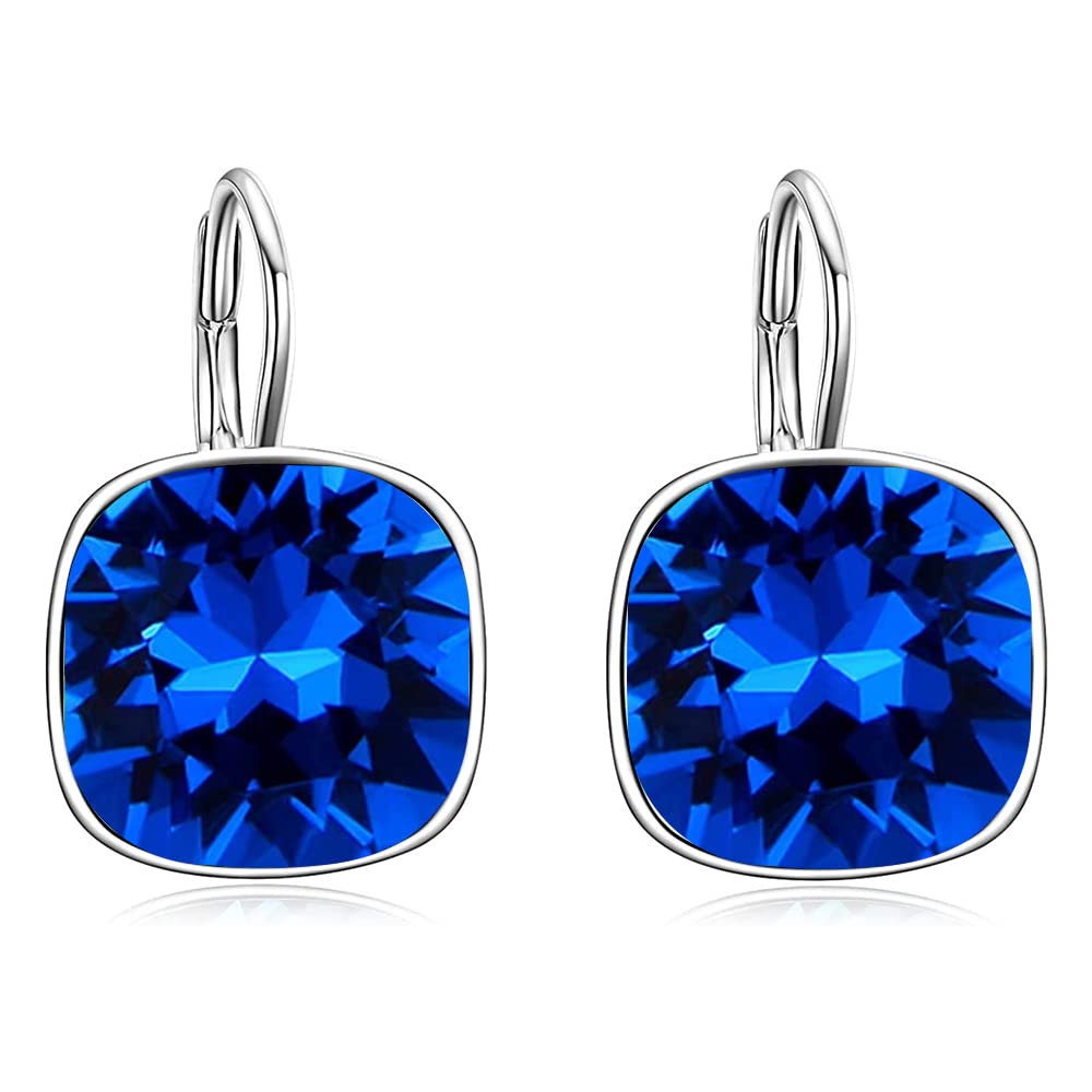 AOBOCO Sterling Silver Navy Blue Crystal Earrings, 0.90 in x 0.55 in, 3.2 g
