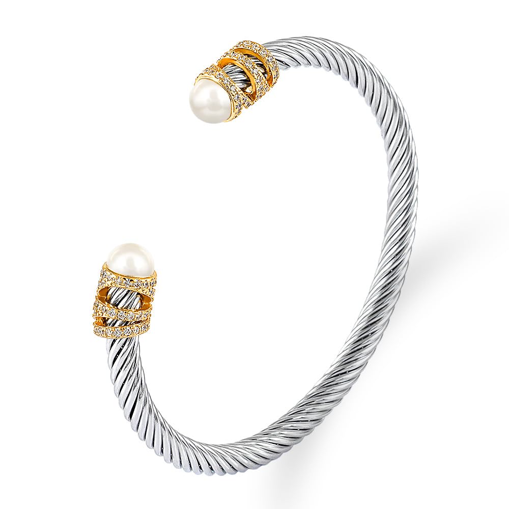 WCB1FPu Stainless Steel Cable Wire Open Cuff Adjustable Size Bangle Zircon inlaid Bracelet (8)