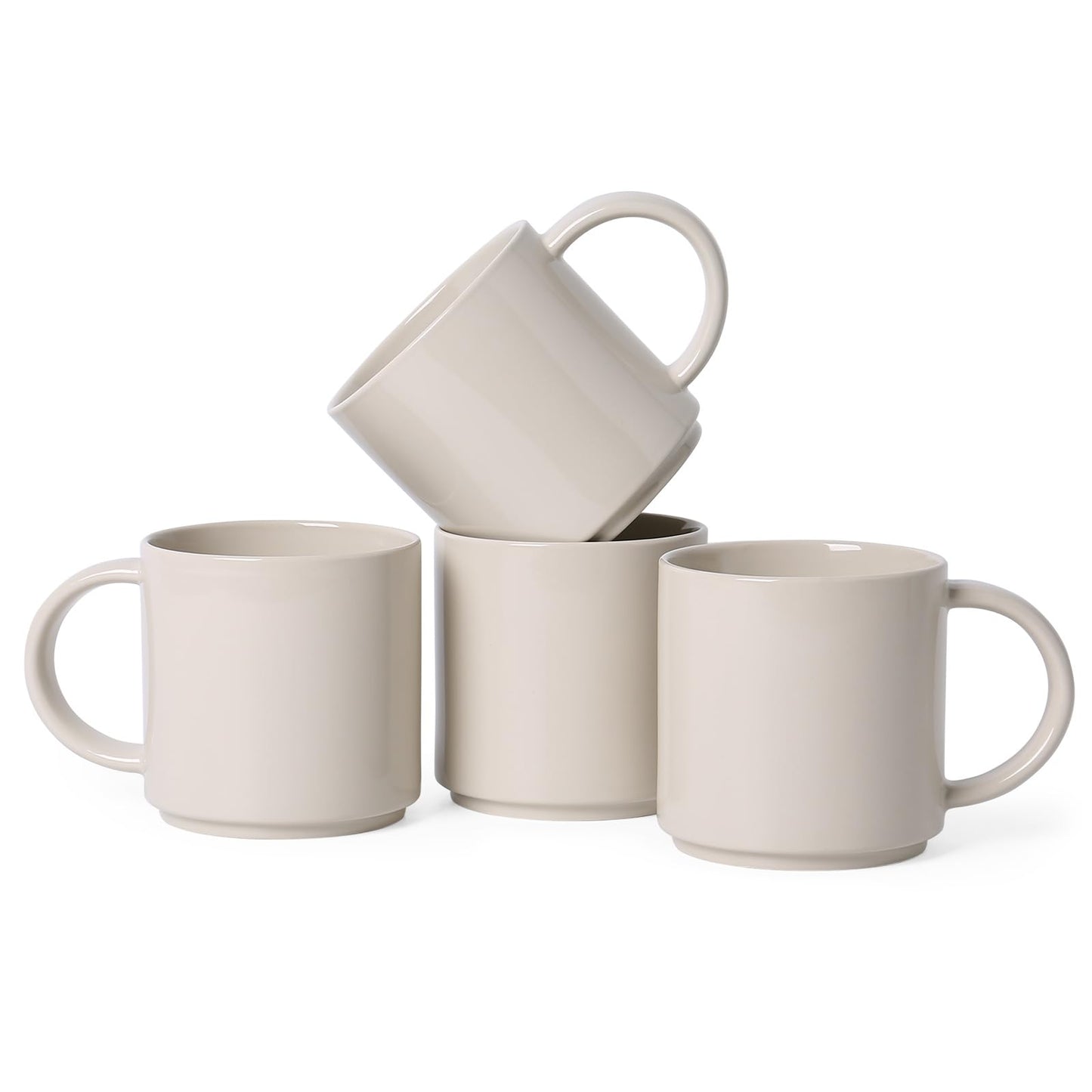 ALOFMO Coffee Mugs Set of 4, Stoneware Coffee Cups with Comfortable Handle, 16oz Ceramic Mugs for Kitchen & Office, Dishwasher & Microwave Safe - Creamy White