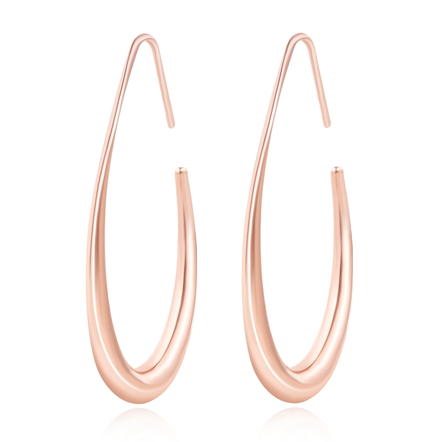 Lightweight Teardrop Hoop Earrings for Women - 14k Gold/White Gold Plated Large Oval Pull Through Hoop Earrings High Polished Statement Jewelry Gift for Women (rose gold)
