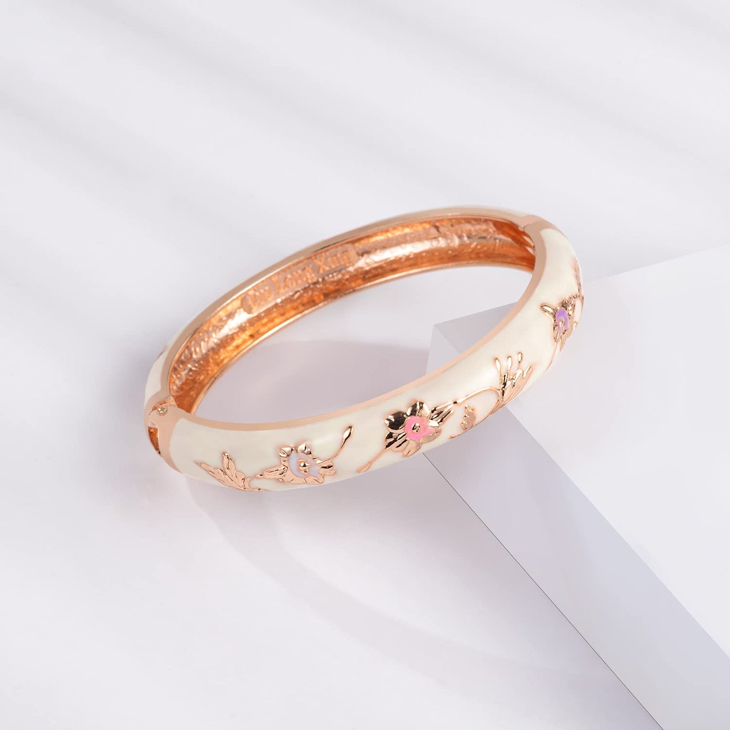 UJOY Enamel Bracelet Gorgeous Painting Wedding Birthday Gifts Cuff Bangles Jewelry Plated 55A81 White