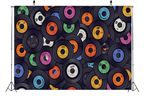 BELECO 7x5ft Fabric Retro Music Records Backdrop 1950s Rock Roll Vinyl Record Backdrop Disco Dance Concert Party Musical Background Music Theme Party Decorations Photo Booth Studio Props Wallpaper - size: 7x5FT