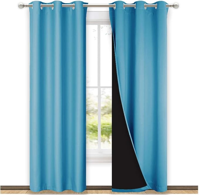 NICETOWN 100% Blackout Curtains 84 inches Long, Pair of Energy Smart & Noise Blocking Out Drapes for Baby Room, Thermal Insulated Guest Room Lined Window Dressing(Teal Blue, 42 inches Wide)