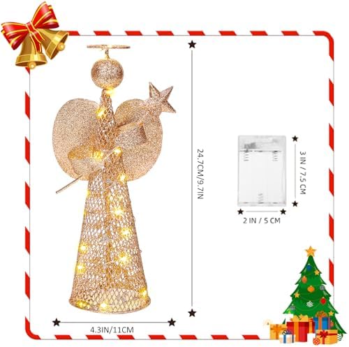 Noiclub Christmas Tree Topper Star Glitter Angel for 6-8FT Christmas Trees