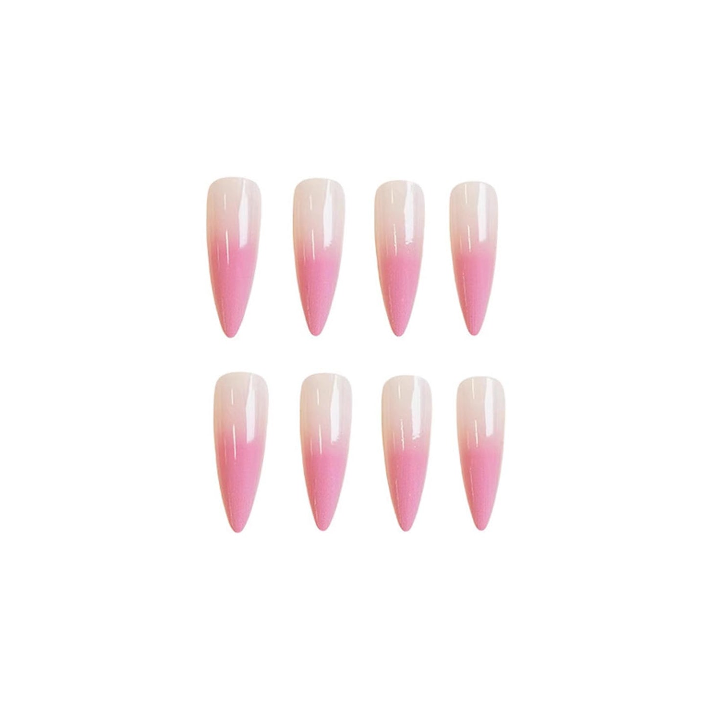 SINHOT Stiletto Press on Nails Long Fake Nails Glossy Glue on Nails Pink White Ombre Acrylic Nail Almond Artificial Nail Stick on False Nail with Design 24 pcs